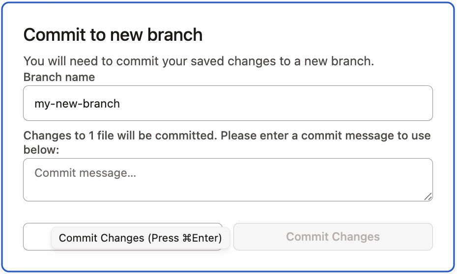 Create new branch window