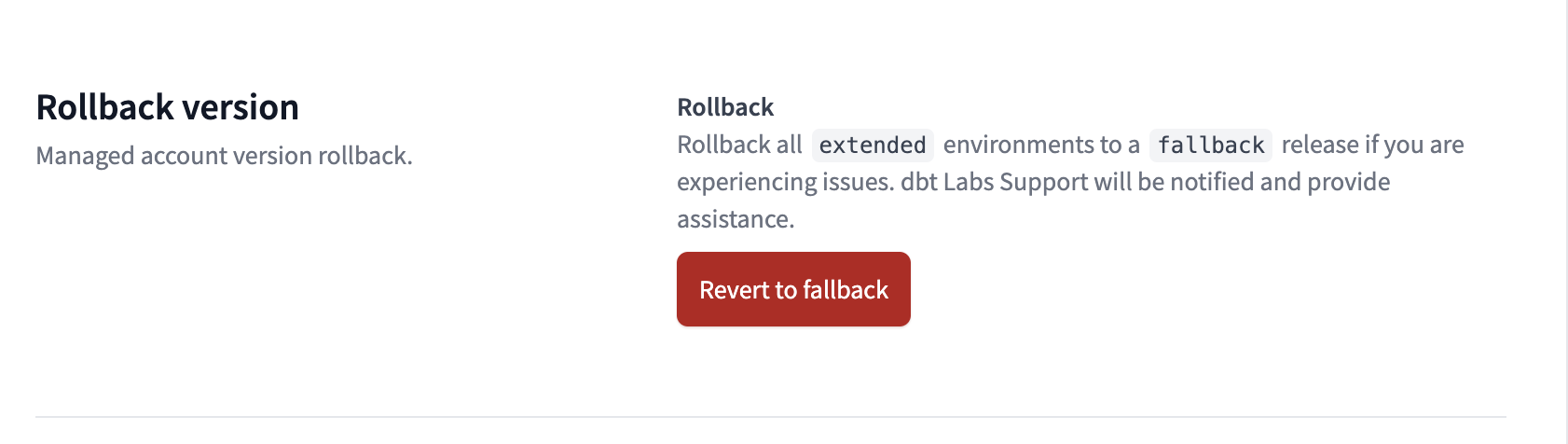 v2 Fallback release track button in dbt platform