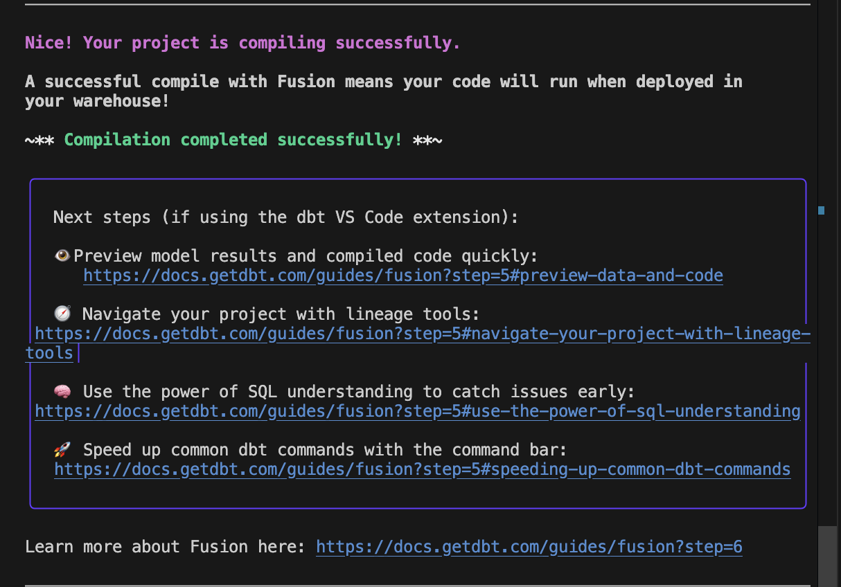The message received when you have completed upgrading your project to v2.