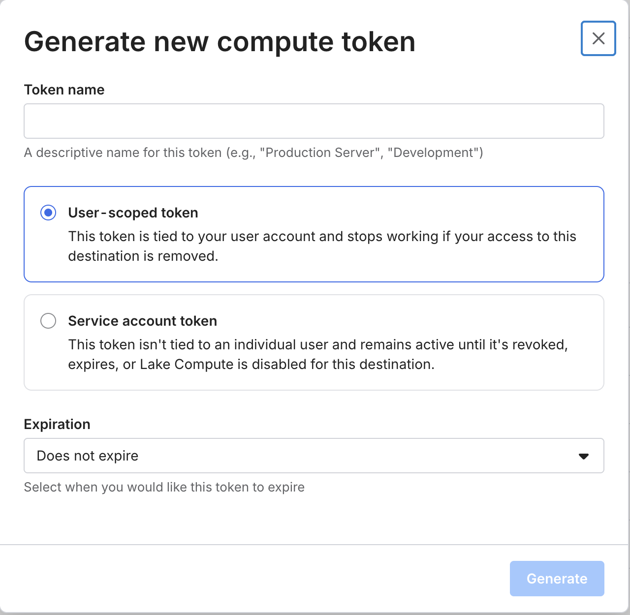 Generate a Lake Compute token
