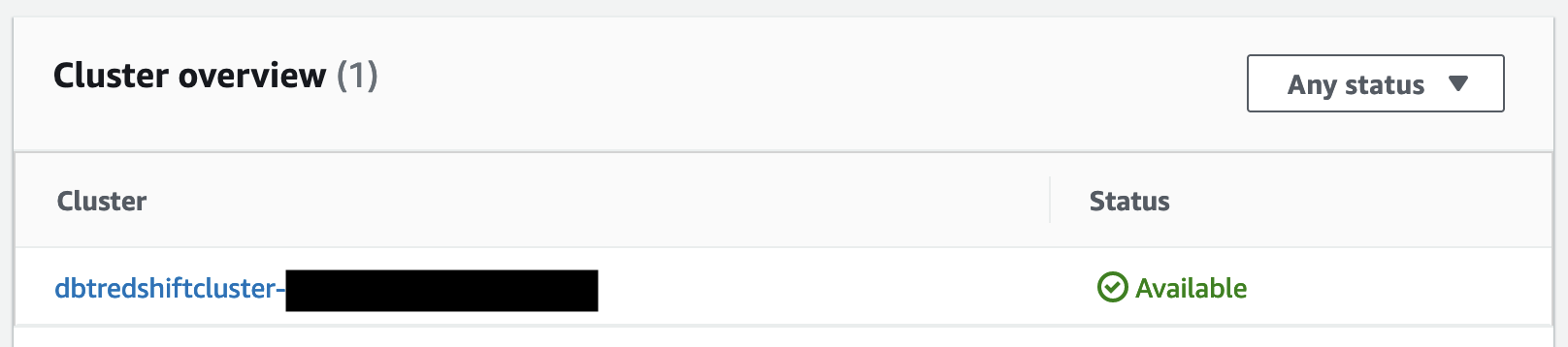 Available Redshift Cluster Available Redshift Cluster